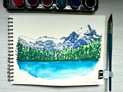 Blue, watercolor and lake blue camping contemplation illustration lake landspace mountains natasha gonzalez nature nature lovers outdoors pines poetic sketchbook traditional art traditional artist trees water watercolor watercolour