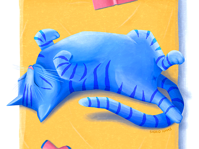 Pisicopatul animal bed blue book cat children drawing illustration kids lazy painting procreate sleep yellow