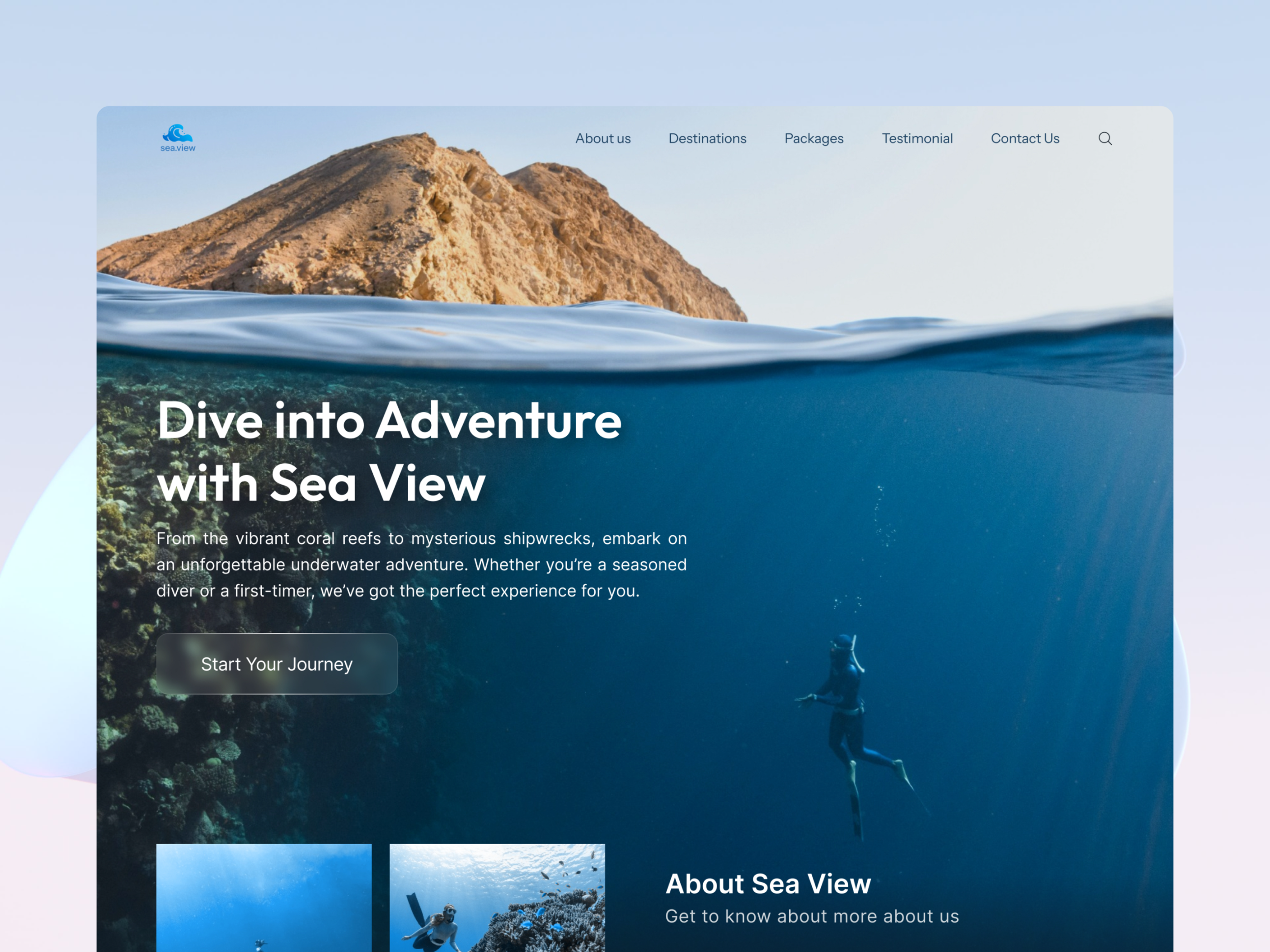 Underwater Tourism Website Landing Page | UI Design adventure animation branding design explore figma hero section illustration landing page logo minimalist planners tourism travel ui ui design ux water webdesign website