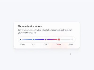 💸 Minimum trading value animation dashboard interaction interaction design interface design micro interaction product design prototype range range input range select slider slider design slider input software design ui user interface design