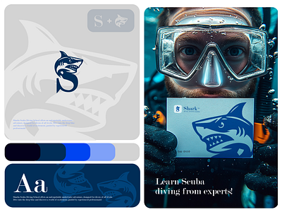 Logo for "Shark" Scuba diving school brand identity branding logo scuba diving school