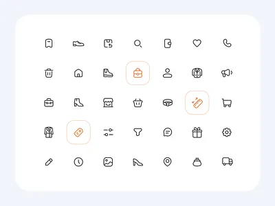 Fashion Website Icon Set app ui cart clothes delivery design dress fashion icon icon design icon pack linear icons minimal orange outline profile ui ui design