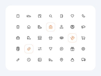 Fashion Website Icon Set app ui cart clothes delivery design dress fashion icon icon design icon pack linear icons minimal orange outline profile ui ui design