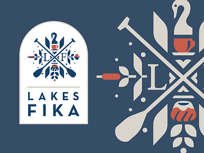 Lakes Fika Identity badge design branding cafe canoe coffee heart identity label design lake lettering logo logo design logos packaging print scandinavian shop swan tea vector