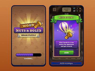 Wood Nuts & Bolts Mobile Game event game game logo game ui loader loading mobile game rise event