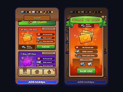 Wood Nuts & Bolts Mobile Game game pass game shop game ui mobile game shop vector vip pass