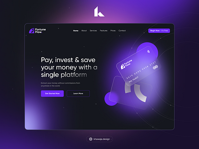 Fortune Flow - Finance Hero UI app card credit dark design ecommerce flow graphic design hero logo modern purple section ui ui ux web website