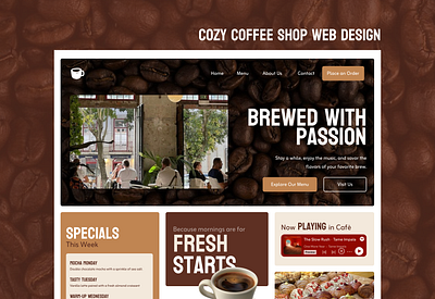 cozy coffee shop website design! coffee design ecommerce figma ui webdesign websitedesign