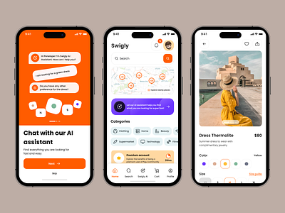 Swigly Mobile App ai app card design ecommerce mobile shopping store ui ux