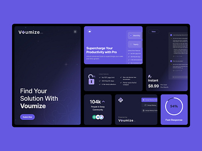 Voumize AI Feature Presented in Bento UI ai bento design bento style bento ui chatgpt design agency inspiration landing page llm saas product saas product features ui uiux web layout web ui