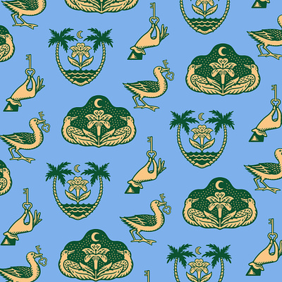 From the Sea to the Grave duck florawl hand hand drawn hotel key ocean palm tree pattern sea vintage waterfowl