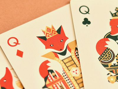 Quinn the Fox Playing Cards animals art deco card game cards cool cute flat design fox foxes geometric illustration intricate detail nature pattern design playing cards poker queen of clubs queen of diamonds queen of hearts queen of spades