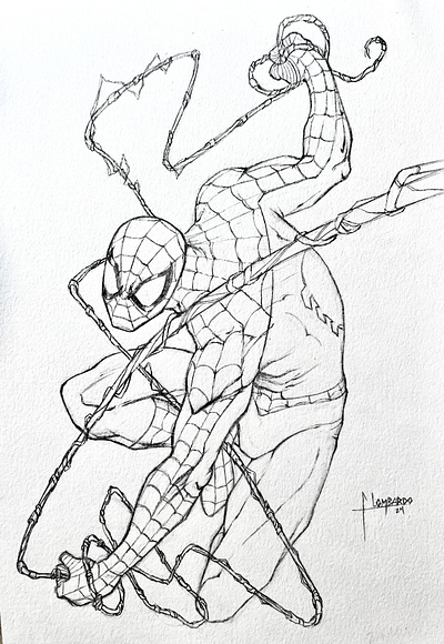 Spiderman on traditional paper and pencils