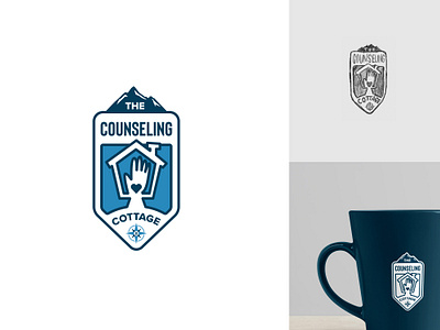 The Counseling Cottage badge brand branding drawing identity design light blue lockup logo logo design navy sketch