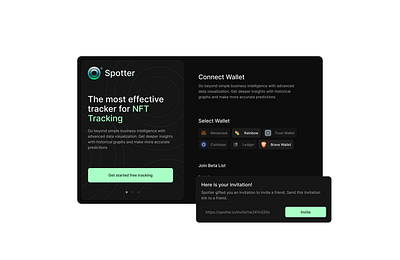 Spotter NFT Tracking Onboarding branding coinbase connect connect wallet figma invite logo metamask nft nft tracker tracker ui ux