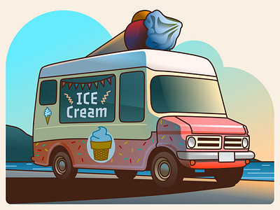 Ice cream van beach car design gradient ice illustration vector vehicle vehicular