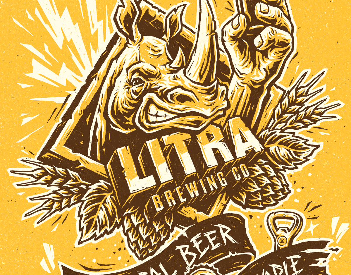 Litra Brewing T-Shirt Print art beast beer blockprint brewing character custom design grunge hop illustration lettering linocut print rhino shirt sign t shirt truegrittexturesupply wheat