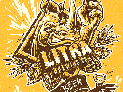 Litra Brewing T-Shirt Print art beast beer blockprint brewing character custom design grunge hop illustration lettering linocut print rhino shirt sign t shirt truegrittexturesupply wheat