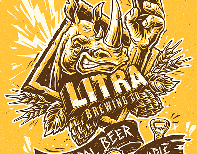 Litra Brewing T-Shirt Print art beast beer blockprint brewing character custom design grunge hop illustration lettering linocut print rhino shirt sign t shirt truegrittexturesupply wheat