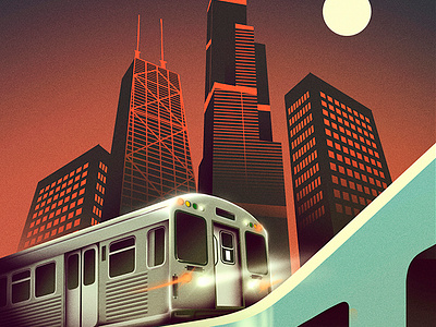 Chicago - Metroboard Lenticular Card bladerunner card chicago collectible cyberpunk illustration lenticular metro retro sci fi scifi subway surreal train vintage