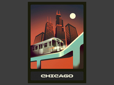 Chicago - Metroboard Lenticular Card bladerunner card chicago collectible cyberpunk illustration lenticular metro retro sci fi scifi subway surreal train vintage