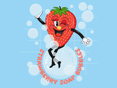 Cartoon Mascot Character Typography Strawberry Soap Bubbles bubbles business cartoon cartoon mascot logo character cosmetics food fruit groovy mascot mascot character modern print red retro mascot soap strawberry trendy tshirt typography