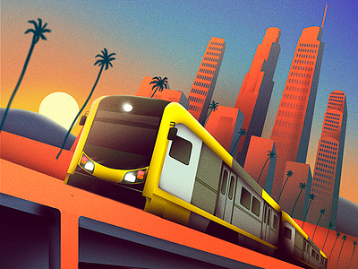 Los Angeles - Metroboard lenticular card beach bladerunner city cyberpunk illustration la los angeles metro retro sci fi station subway surreal train vintage