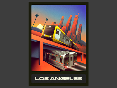 Los Angeles - Metroboard lenticular card beach bladerunner city cyberpunk illustration la los angeles metro retro sci fi station subway surreal train vintage