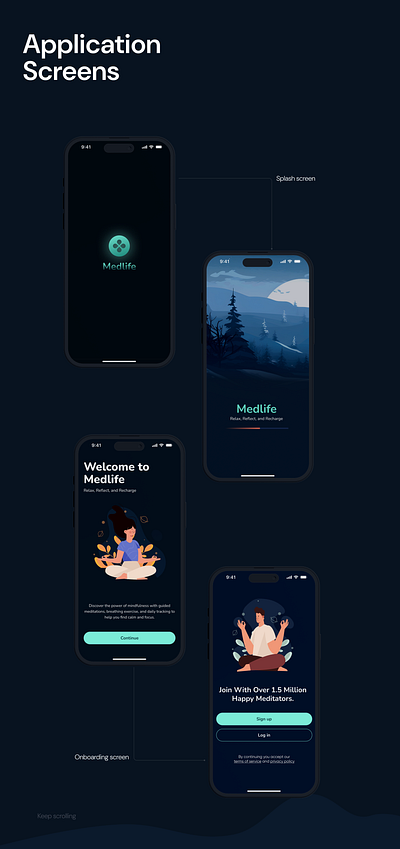 Medlife | Meditation Mobile App UX/UI Design clean design figma ios interface ios ui medical meditation meditation app mobile app mobile app design mobile app uxui mobile application mobile application design mockup modern design ui user experience user interface ux uxui