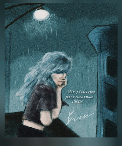 A girl in the rain illustration