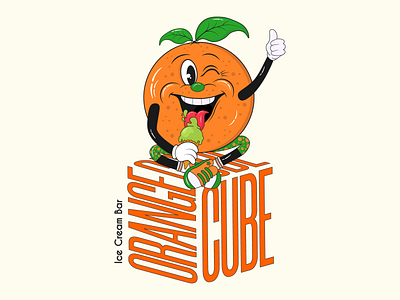 Orange Cube Logo Cartoon Retro Mascot Character Typography bar business cartoon cartoon mascot logo character cube food fruit groovy healthy ice cream logo mascot mascot character modern orange retro mascot trendy tshirt typography