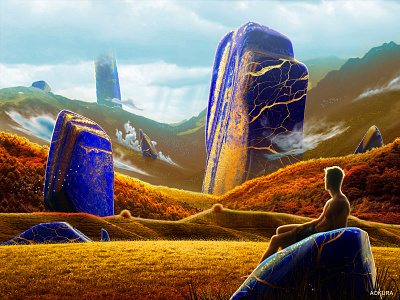 𝐋 𝐀 𝐙 𝐔 𝐋 𝐈 adventure blue design dream dreamscape eden escape gemstone graphic design heaven illustration landscape lapis lazuli monument paradise peace photoshop sanctuary serenity yellow