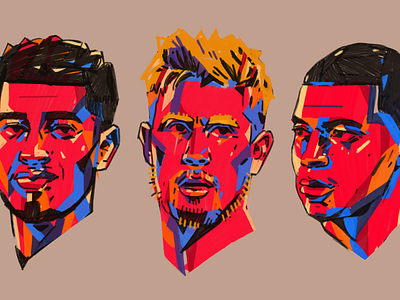 Bellingham + De Bruyne + Mbappe character design football football illustrated football illustrations football portraits illustrated football illustration illustrator people portrait portrait illustration portraits procreate soccer soccer illustrated soccer illustration