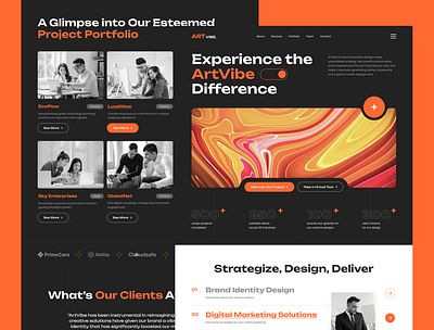 ArtVibe – Creative Agency Landing Page agency branding creative agency creative business creative portfolio customizable template design agency figma design figma template graphic design landing page design modern webdesign ui inspiration ui trends uishowcase ux design uxui dessign website template webssite design