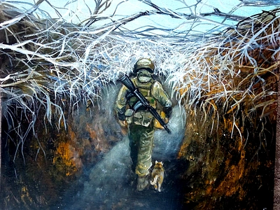 Acrylic Painting - "The Final Journey" - Ukrainian Soldier art cat hand painted handmade paint painting soldier ukraine war