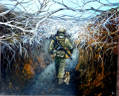 Acrylic Painting - "The Final Journey" - Ukrainian Soldier art cat hand painted handmade paint painting soldier ukraine war