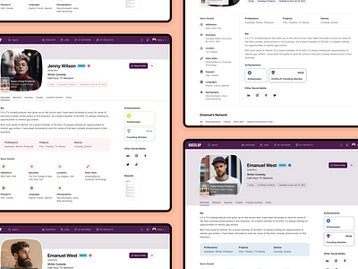 Profile Detail Exploration: Media & Entertainment Platform animation badges cards clean ui components credits design system desktop entertainment filter media network press profile result share profile tags ui ux vouches