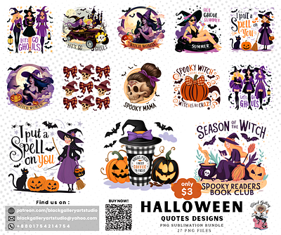 Halloween Quote PNG Sublimation Design Bundle autumn