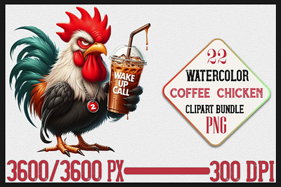 Watercolor Grumpy Coffee Chicken Clipart Bundle coffee addiction