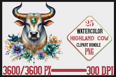 Watercolor Highland Cow PNG Clipart Bundle farm decor