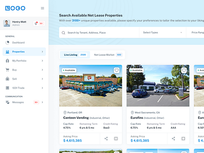 Net Lease Properties - Live Listings Dashboard cleanui dashboarddesign designsystem interactiondesign notifications productdesign propertymanagement realestate realestatedashboard responsivedesign uidesign userinterface uxdesign webappdesign