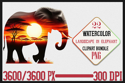 Landscape In Elephants Clipart Bundle wildlife scene