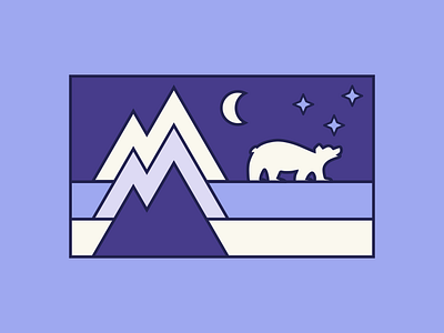 Bear in the mountain moonlight badge bear great outdoors illustration moon mountain mountain peak mountain range national parks outdoor sticker polar bear retrobadge snow stars stars and moon sticker winter scene