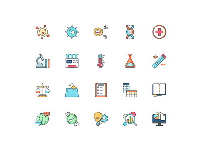 Iconography Set | Colourful - Bold - Linework analysis app brand icon branding data design health icon iconography line medical microbiology pictogram science ui ux