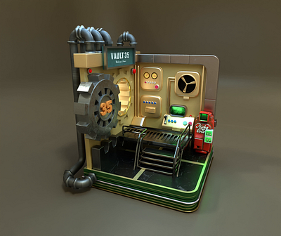 3D Fallout 4 isometric Escape room Concept 3d 3dart 3dmodeling art blender fallout graphic design isometric pc unity