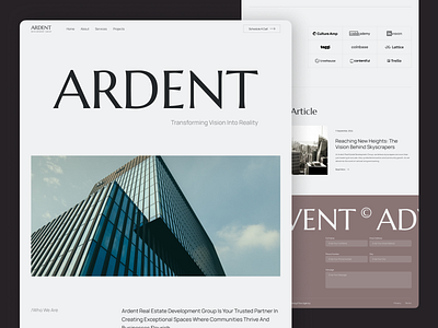 Ardent - Real Estate Landing Page agent apartment architecture building business clean design home house landing page minimal properties property real estate realestate ui ux web web design website