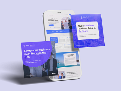 Branding & Marketing Content Design blue branding landing page marketing purple service social media post