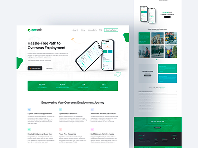 Overseas Employment Service Landing Page Design green hero landing minimal page uiux websie website