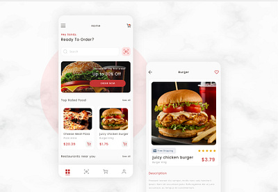 Food Delivery App app burger delivery deliveryapp eating fastfood food app foodmarketplace mobileapp order orderfood pizza restaurants ui uiux