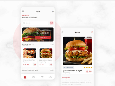 Food Delivery App app burger delivery deliveryapp eating fastfood food app foodmarketplace mobileapp order orderfood pizza restaurants ui uiux